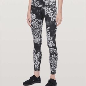 Lululemon Athletica Black and White Floral Leggings